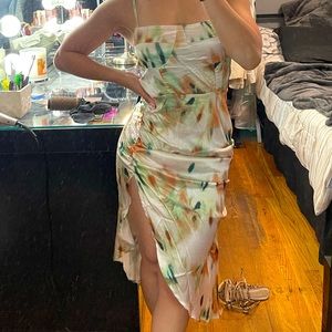 Tie Dye Satin Cami Dress w/ a Slit